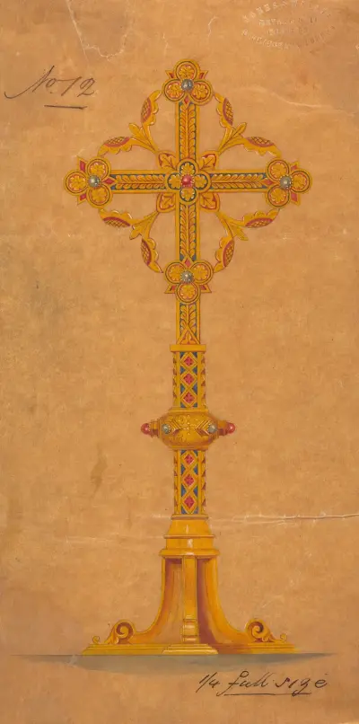 Design executed for Jones and Willis, metal and wood-workers and church furniture manufacturers of Birmingham and London – nr 24 av George Edmund Street