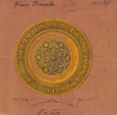 Design executed for Jones and Willis, metal and wood-workers and church furniture manufacturers of Birmingham and London – nr 1 av George Edmund Street