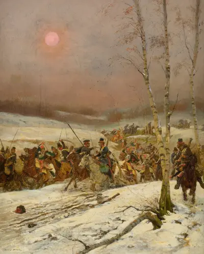 Kozáci napadeni gardou během Napoleonova ruského tažení, Jean-Baptiste Édouard Detaille