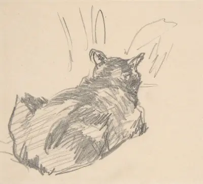 Eine Katze, auf allen vieren ruhend, von hinten gesehen von Édouard Manet