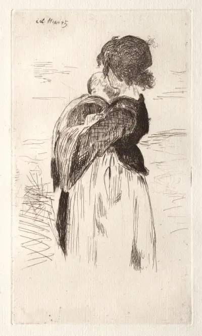 La petite fille tenant un bébé av Édouard Manet