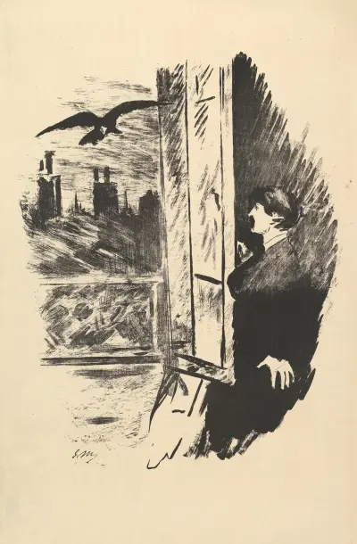 Hier öffnete ich den Fensterladen. Illustration zu Der Rabe von Edgar Allan Poe von Édouard Manet