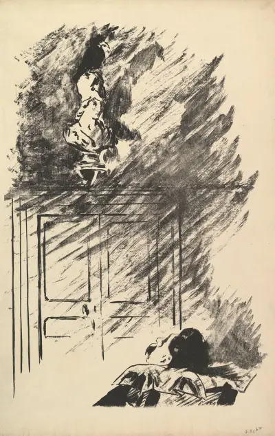 Auf einer Büste der Pallas thronend. Illustration zu Der Rabe von Edgar Allan Poe von Édouard Manet