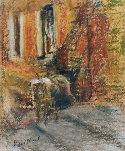 Deux figures assises sur les marches d’une maison av Édouard Vuillard
