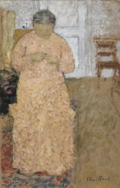 Knitting Woman in Pink Dress av Édouard Vuillard