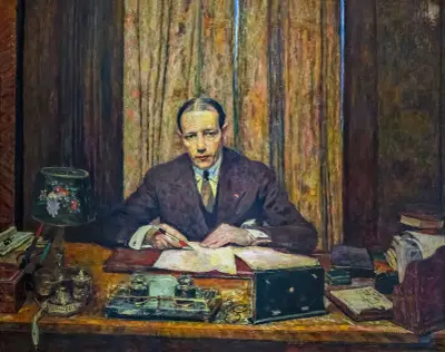 Lucien Rosengart at his work table av Édouard Vuillard