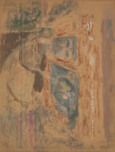 Madame Vuillard devant la cheminée av Édouard Vuillard