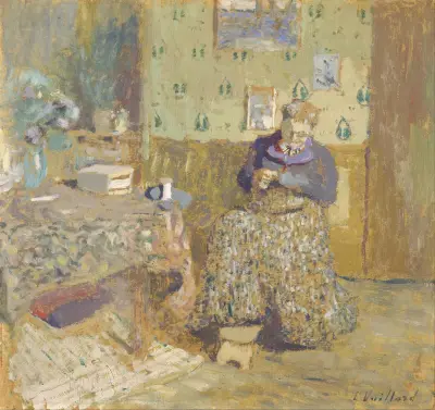 Madame Vuillard Sewing av Édouard Vuillard