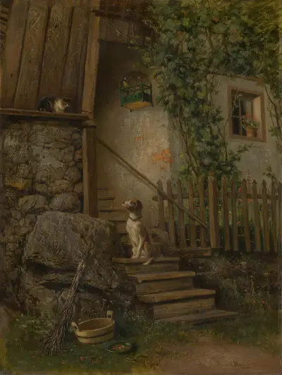 On the Porch (Dog and Cat) av Eduard Majsch