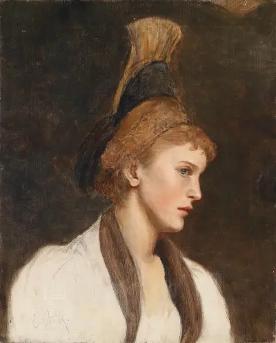 Frau im Profil mit Goldhaube av Eduard Veith