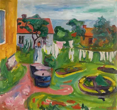 Klestørk I Åsgårdstrand (Clothes On A Line In Åsgårdstrand) av Edvard Munch