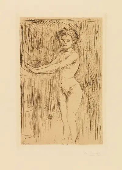 Modell, seine Hände wärmend av Edvard Munch