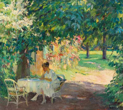 Summer in the garden of the artist’s villa on Lake Starnberg, Edward Cucuel