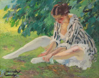Undressing (sitting in the grass), Edward Cucuel