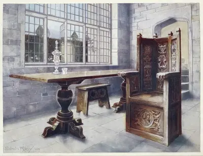 Oak trestle table, ‘Mine host’s’ chair av Edwin Foley