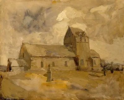 Village Church and Cemetery, Brittany von Frank Edwin Scott