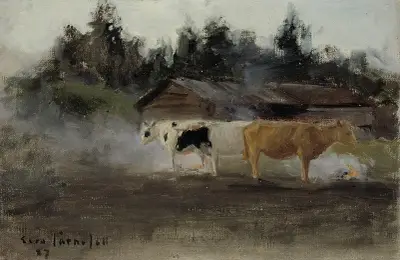 Krávy v rašelinovém kouři, studie, Eero Järnefelt