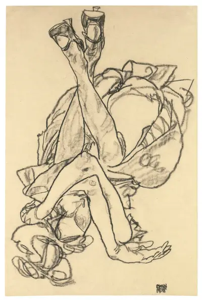 Girl Lying On Her Back With Crossed Arms And Legs av Egon Schiele