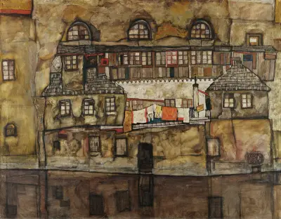 House Wall on the River av Egon Schiele
