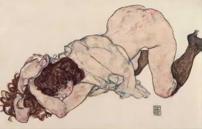 Kneeling Girl, Resting on Both Elbows av Egon Schiele