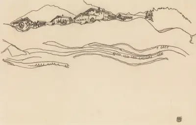 Landscape with Houses av Egon Schiele
