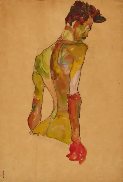 Male Nude in Profile Facing Right av Egon Schiele