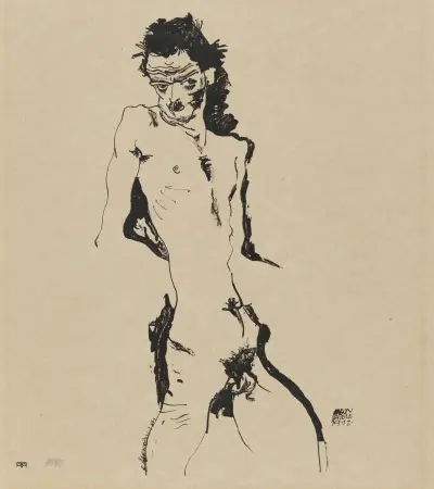 Male nude (Self-portrait) av Egon Schiele