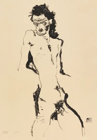 Männlicher Akt (Selbstbildnis), 1912 – nr 3 av Egon Schiele