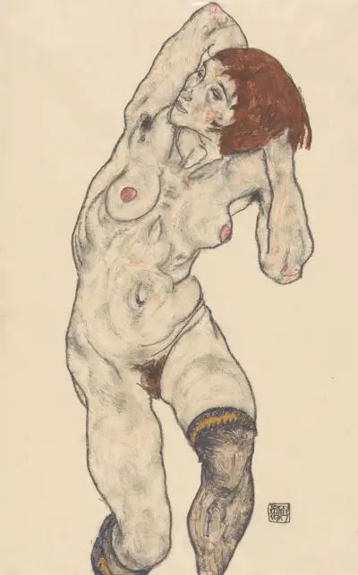 Nude in Black Stockings av Egon Schiele