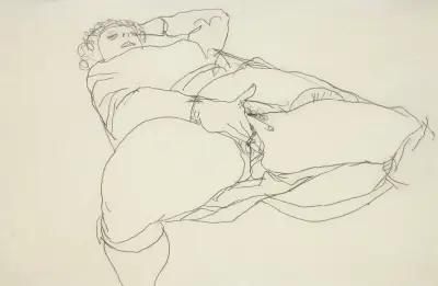 Onanierende Frau Mit Gespreizten Schenkeln (Masturbating Woman With Spread Thighs) av Egon Schiele