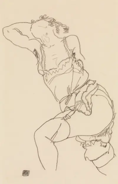 Reclining Model in Chemise and Stockings av Egon Schiele