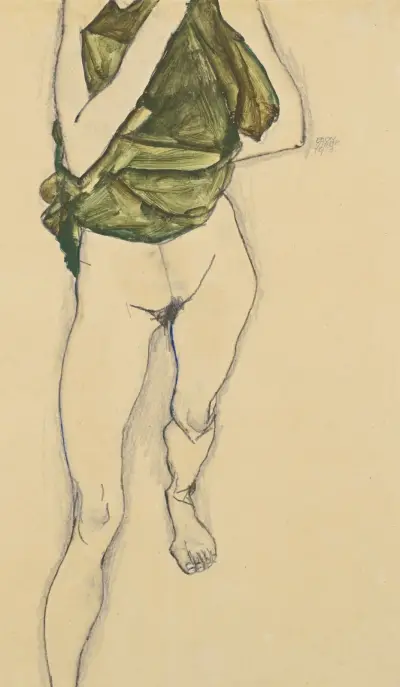 Schreitender Torso in Grünem Hemd (Striding Torso in Green Blouse) av Egon Schiele
