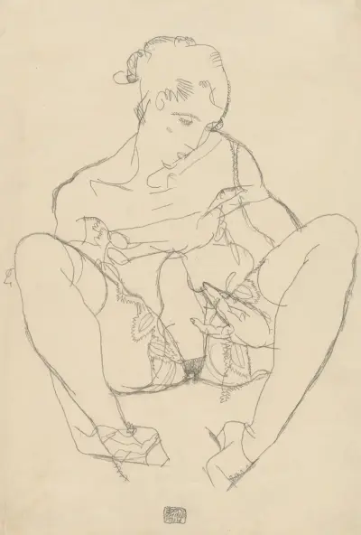 Seated Woman in Chemise av Egon Schiele