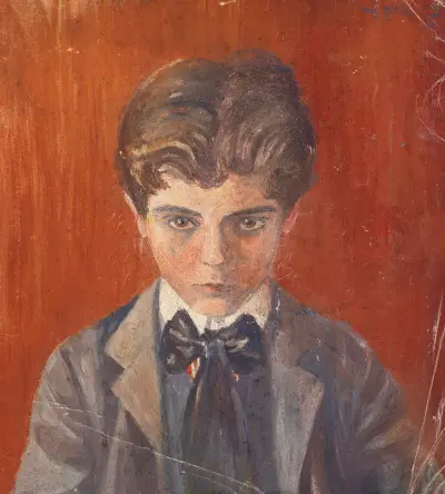 Selbstbildnis vor rotem Hintergrund von Egon Schiele