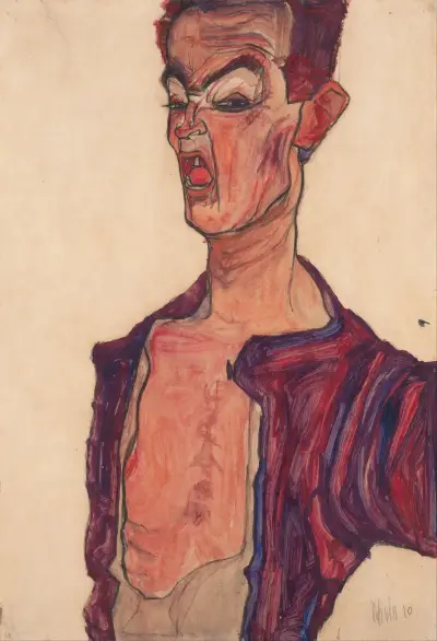 Self-Portrait, Grimacing av Egon Schiele