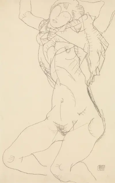 Seminude with Arms Raised av Egon Schiele