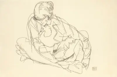 Sitzende mit gesenktem Kopf (Seated woman with bent head) av Egon Schiele