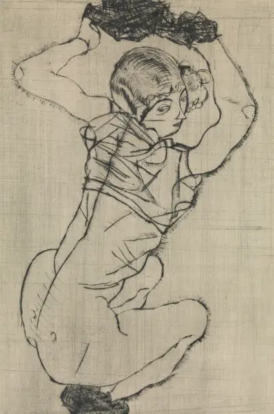 Hukande kvinna, 1914 av Egon Schiele