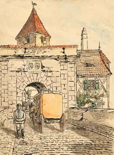 Stadttor mit Kutsche (Schülerarbeit) av Egon Schiele