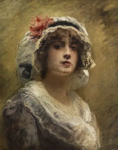 Bildnis eines jungen Mädchens mit weißer Tuchhaube von Konstantin Egorovich Makovsky