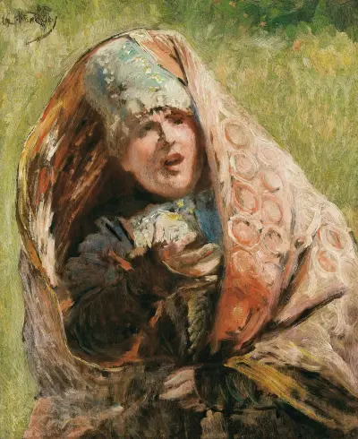 Porträt einer Bäuerin: Studie zu Minin appelliert an das Volk von Nischni Nowgorod von Konstantin Egorovich Makovsky