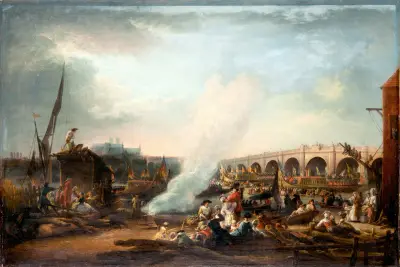 Westminster Bridge och Themsen vid kung Kristian VII av Danmarks procession 1769 av Elias Martin