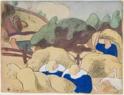 Femmes faisant les foins (Women Making Haystacks) av Emile Bernard