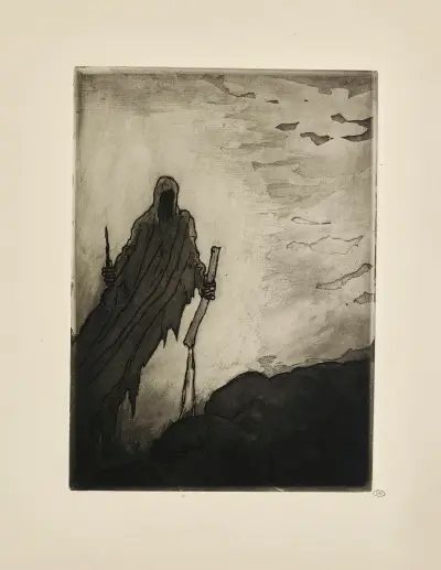 N° 11 – Le voile en s’écartant laissa voir dans deux mains Un bâton, une pierre arrachée aux chemins, Puis un long c, Emile Bernard