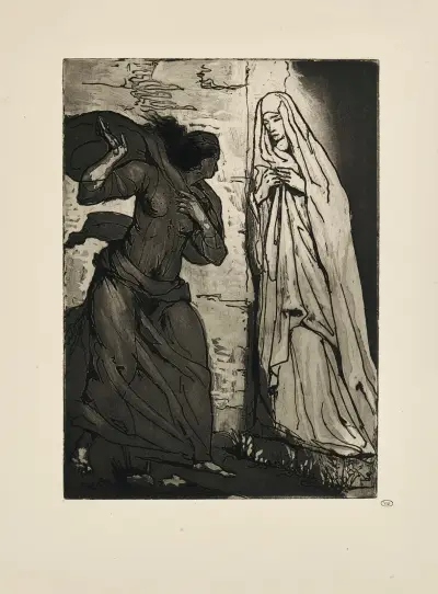 N° 34 – Madeleine k němu přistupuje a téměř s křikem k němu mluví, děsí se a svíjí své zmučené paže, Emile Bernard