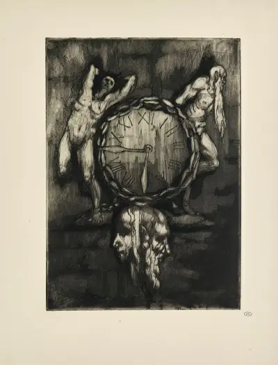 N° 48 – Nad portálem se objevují hodiny; kolem smutného ciferníku je vyřezán řetěz, Emile Bernard