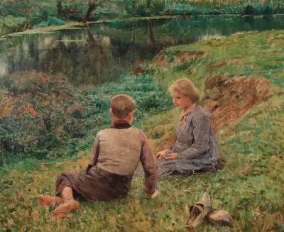 Children in a landscape, Emile Claus