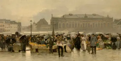 The Market in front of the Theatre in Antwerp, Emile Claus