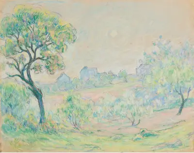 Paysage avec maisons au fond von Claude-Émile Schuffenecker
