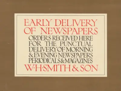 Early Delivery of Newspapers. W. H. Smith & Son av Eric Gill